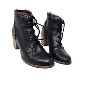 White Mountain Tumbled Delroy Booties Block Heels Lace Up Black Size 8.5 M